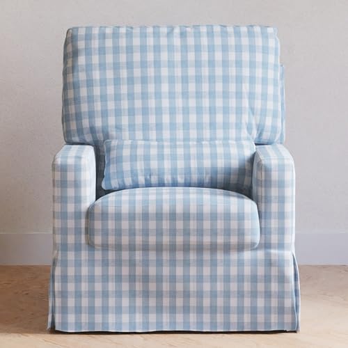 Image of Namesake Crawford Glider Recliner, Blue Gingham | 360 Swivel Ultra Cozy Glider Rocker for Feeding & Relaxing w / Lumbar Pillow - GREENGUARD Certified - For Nursery /Living Room