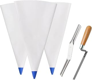 Tahikem 3-Pack Heavy Duty 12x24" Blue Grout Bags with Brick Jointer & Tuck Pointer - Tear-Resistant Masonry Mortar Bags for Tile Cement