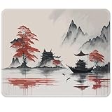 Semtomn Chinese Landscapes Watercolor Mountain Mouse Pad Square 9.5' x 7.9' for Wireless Mouse Notebooks Desktop Computers Office Supplies with Non-Slip Rubber Base Mouse Pad for Gaming, Working