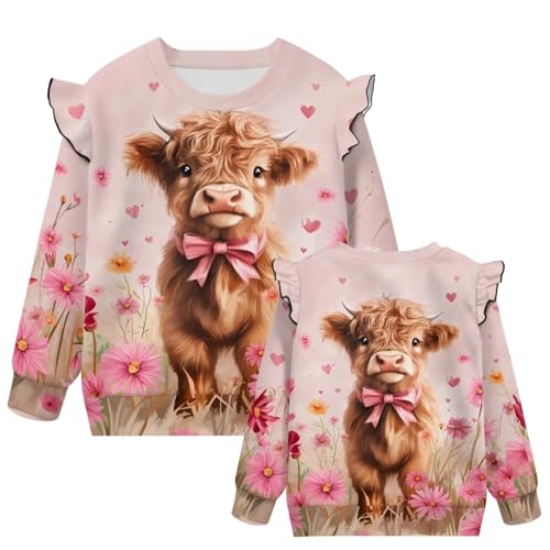 GePrint Girls Sweatshirt Versatile Ruffle Long Sleeve Girls Top Round Neck Polyester Spandex Fabric for Girl Aged 1-8