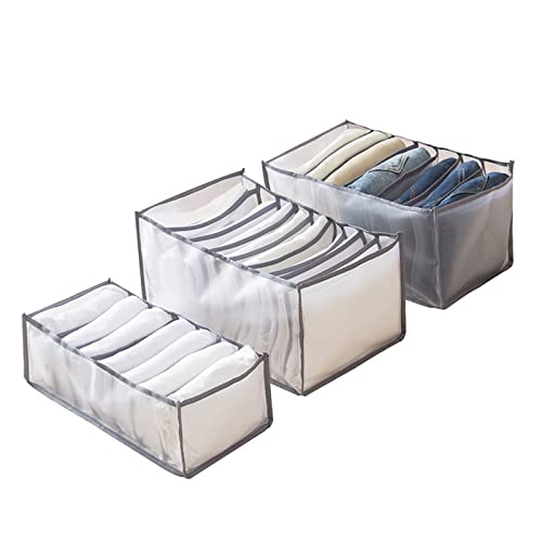 NORCKS 3 PCS Cajón organizador de cajones con compartimentos para jeans, Organizadores de cajones plegables con rejilla 7/9, Organizador de Ropa de Armario Lavable (Gris) Cover
