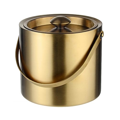 HMAKGG Cubitera de Acero Inoxidable con Tapa, Kitchen Enfriador de Botellas de Vino 2L Cubo de Hielo con asa Conveniente para el champan Que se refresca,Cerveza Refrigerada, Dorada