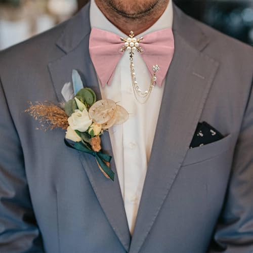 Image of Oversized Bow Ties for Men, Adjustable Bow Tie Pre-tied Bowties Pearl Decoration Bowtie for Tuxedo Wedding Party Prom