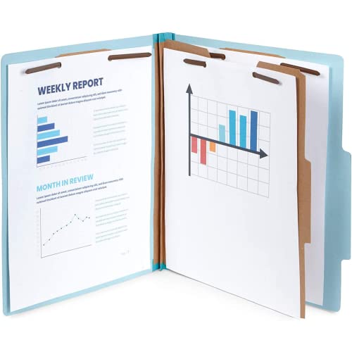 1Intheoffice Classification Folders, 2 Divider Classification Folders, File Folders With Dividers, 2.5" Expansion, Letter Size, Light Blue, 20 Pcs #TOP4