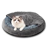 The Fellie Dog Bed Large, Fluffy Donut Dog Bed with Non-Slip Bottom, Calming Cat Sofa Beds Self-Warming with Hood, Soft Plush Washable Cat Beds for Indoor Cats, Grey, 70X70X19cm