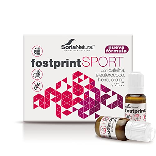 Soria Natural Fostprint Sport - Jalea Real, Vitamina B, C y D, Cafeína, Hierro, Cromo, NADH - Energía - Disminuye el cansancio y la fatiga - 20 viales