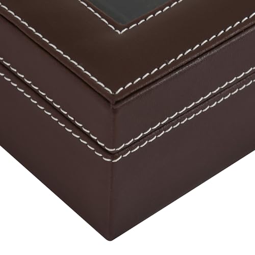 Image of BOXXO 12 Slot Watch Organizer Box for Men & Women - Premium PU Leather Watch Case, Soft Velvet Cushions & Glass Lid Display, Elegant Storage Box - 34x20x8 cm (Brown & Black (Transparent), 12 Slots)