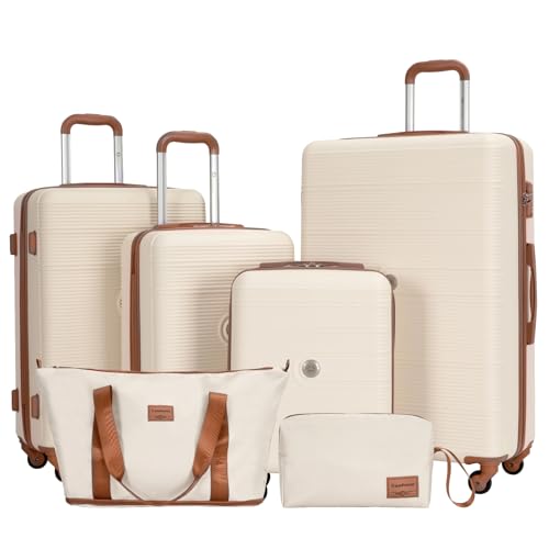 Image of Travelhouse 4 Piece Luggage Sets with Spinner Wheels, Hardshell ABS 6 peice Suitcase Set with Tsa Lock, Lightweight Hardside Travel Suitcases with Waterproof Duffle Bag for Men Women (WHITE)