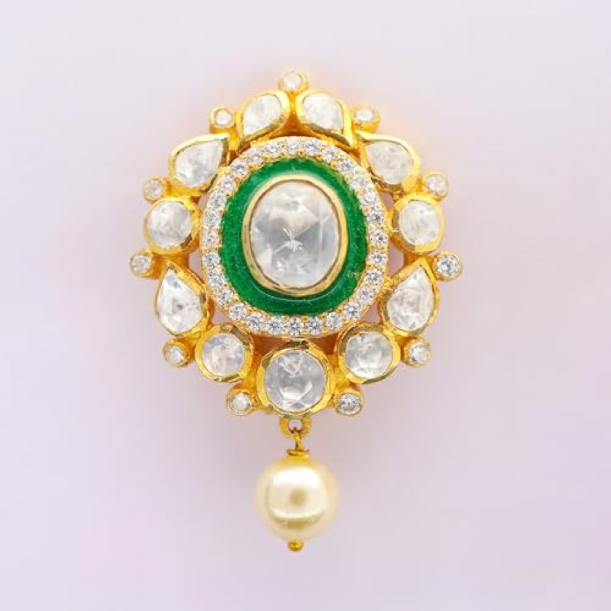 Women's 925 Silver Kundan Flower Shaped Earring Set in Gold Finish