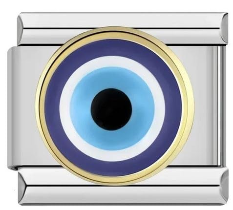 Image of Evil Eye Hamsa Fatima Gold Ring 9mm Italian Charm Compatible With 9mm Modular Link Bracelet