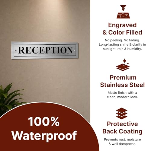 Image of Reception Sign Board For Office, Mall, Hospital, School, Restaurant, Hotel, College, and Business Use (Stainless Steel - 12x3 inch)