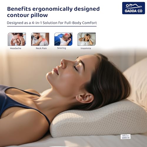 Image of GADDA CO Cervical Pillow for Neck & Shoulder Pain - Orthopedic Memory Foam Neck Support, Contour & Side Sleeper, Spondylitis Relief, Anti-Snoring, Size -20x12x2.5 in, White, Pack of 2, 2-Year Warranty