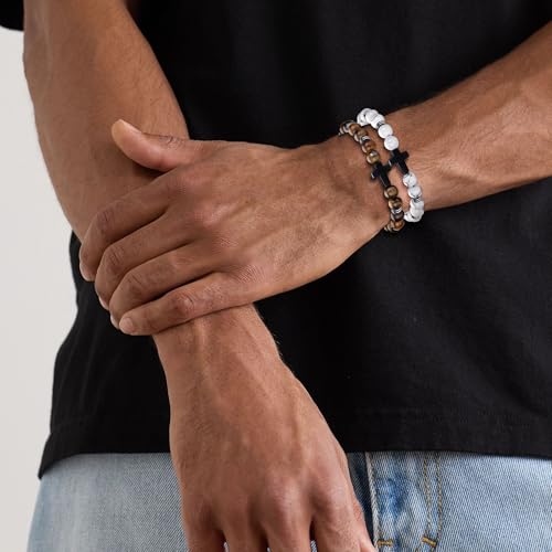 Rankeef 4-BRACELET-SL-959 Cross Bracelet For Men 8Mm Mens Beaded Bracelet Set Stretch Cross Beads thumb #3