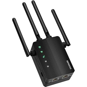 WiFi Booster, WiFi Extender, Cover up to 12880 sq.ft & 105 Devices, 1200Mbps Wall-Through Strong WiFi Booster, Dual Band 2.4G and 5G, with Ethernet Port & AP Mode, 4 Antennas 360° Full Coverage