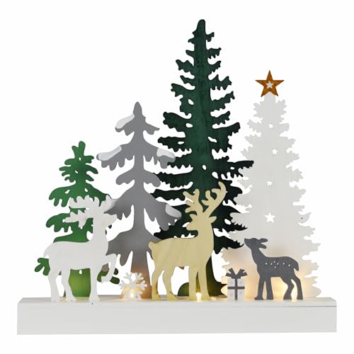 Winterlandschaft Wald aus Holz LED Batterie Timer Deko-Leuchte Xmas...