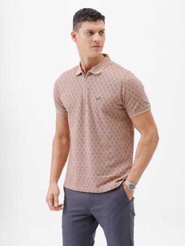 Image of CROCODILE Men's All Over Print Cotton Casual Wear T-Shirt | Collar | Half Sleeve | Comfort Fit | Pull On | Regular
