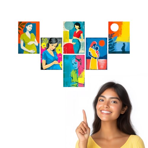 Image of SiddArtify Pregnancy Wall Art Poster Print Set - Modern Abstract Woman Decor for Living Room Bedroom Nursery - Set of 2-4x6 Inch - Board (Pack of 6) - Sticker (Pack of 6)