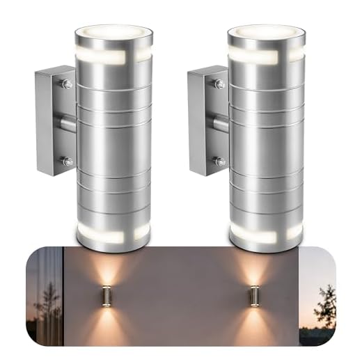 2 Stück LED Wandlampe Außen silber - Wandstrahler Up & Down IP44 - mit 2 LED GU10 3W neutralweiß - Außenwandleuchte Edelstahl