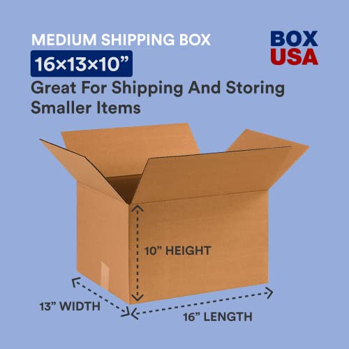 Image of BOX USA Shipping Boxes 16 inchL x 13 inchW x 10 inchH, 25-Pack Medium Corrugated Cardboard Boxes for Shipping, Mailing, Packing, Packaging and Storage