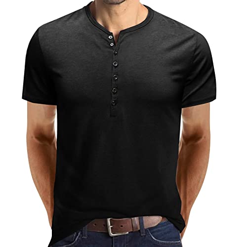 Hatop Button Polo Shirts For Men Casual Short Sleeve Round Neck Summer Solid Color Comfy Tee Shirts #TOP20