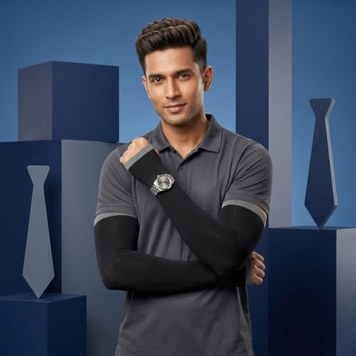 Image of UV Sun Protection Cooling Arm Sleeves For Men And Women 90% Nylon 10% Spandex Compression Hand Cover With Thumb Hole For Driving Cycling Cricket And Sports
