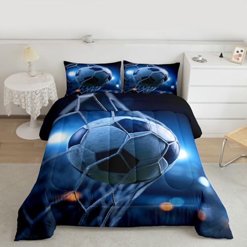 Feelyou Soccer Comforter Football The Soccer Ball Decor Comforter Set for Kids Boys Girls Sports Bedding Set Bright Blue Quilt Collection 2Pcs Twin Size Boys