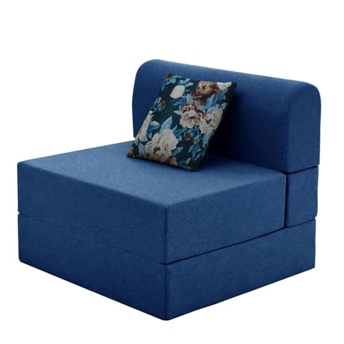 Image of Convertible 3 * 6 Single Seater Sofa Cum Bed | Foldable Sofa Bed for Apartments & Studio Rooms (Color Blue, COMFORTMAX)