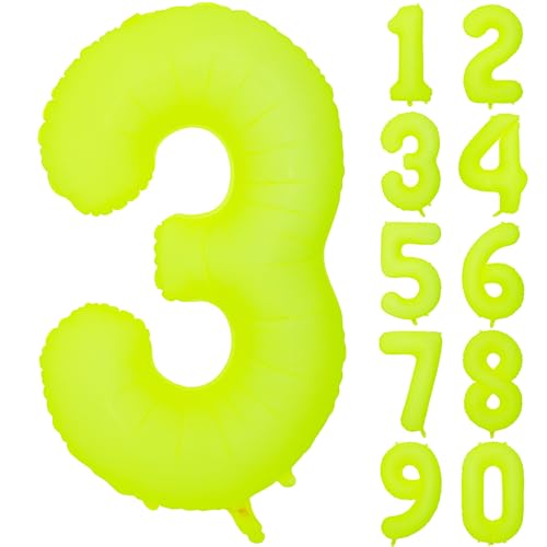 40 IN Fluorescent Yellow Number 3 Balloon Neon Yellow 3 Foil Balloon