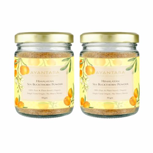Ayantara Himalayan Sea Buckthorn Berry Powder - 80g, Pack of 2 | 100% Pure & Organic | Enriched with Omega 3,6,7,9 & Vitamin C | Naturally Dried & Cold Pressed | Zero Preservatives & Heavy Metals