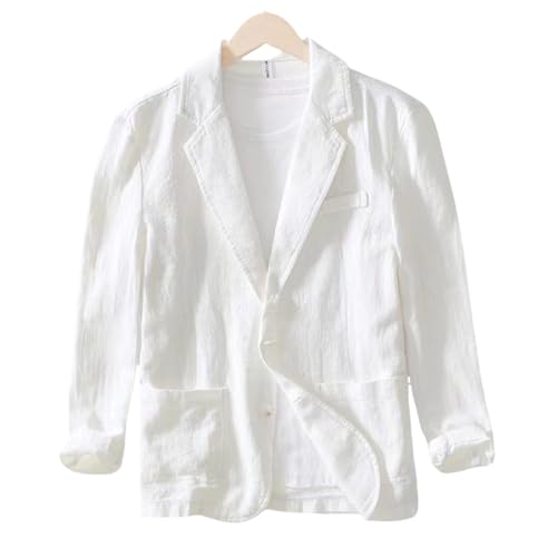 Men's Cotton Linen Blazer Jacket Solid Notch Lapel Blazer Suit Lightweight Slim Fit Simple Suit Coat with Pockets2