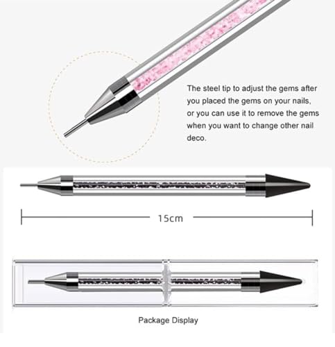 KRENI Nail Rhinestone Picker Silicone Tip Pencil Pick Up Applicator Dual Tips Tip Dotting Pen Beads Gems Crystals Studs Picker with Acrylic Handle Manicure Nail Art Tool - Image 4