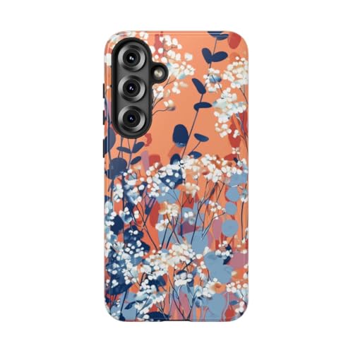 Coque Samsung S25 Plus rigide anti-rayures à motif floral orange