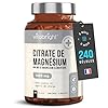 Citrate de Magnésium Pur Hautement Absorbable 222mg Magnésium Élémentaire Par Gélule (740mg Magnesium Chelate Par Portion) Pour des Os et des Muscles Sains - Pour Hommes et Femmes