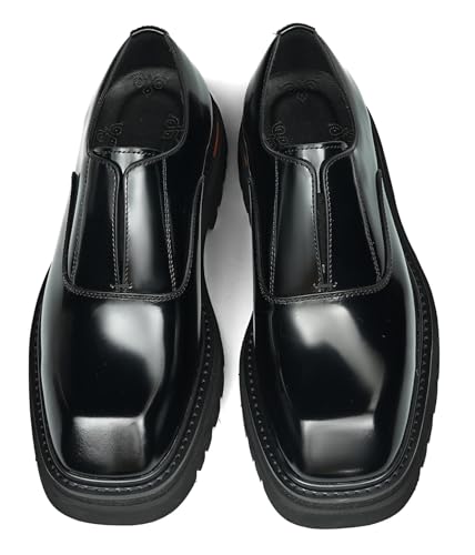 Santimon Men's Slip-On Shoes Dress Casual Loafers with Chunky Sole - Glossy Genuine Leather Platform Mocasines for Prom Wedding Business Party3