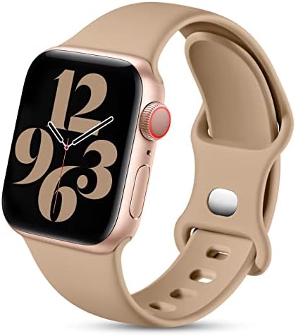 Charlam Compatible with Apple Watch Strap 38mm 40mm 41mm for Women Men, Sport Band Soft Silicone Replacement Straps Compatible with iWatch SE Series 8 7 6 5 4 3 2 1, 38mm/40mm/41mm, Sand Pink
