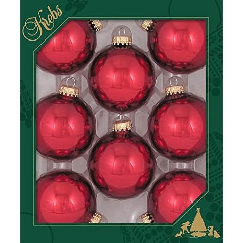 Christmas By Krebs Made in The USA Designer Seamless Glass Christmas Ball Ornaments, 2 5/8" (67mm), 8 Pieces (Shiny December Red) Cover