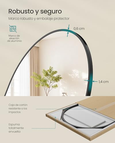 Miniatura 6 de Songmics Espejo De Cuerpo Entero, 160 X 50 Cm, Espejo De Pie Arqueado Con Soporte, Con Marco De Aleación De Aluminio, Cristal Templado, Para Dormitorio, Salón, Vestuario, Negro Tinta Lfm051bd01