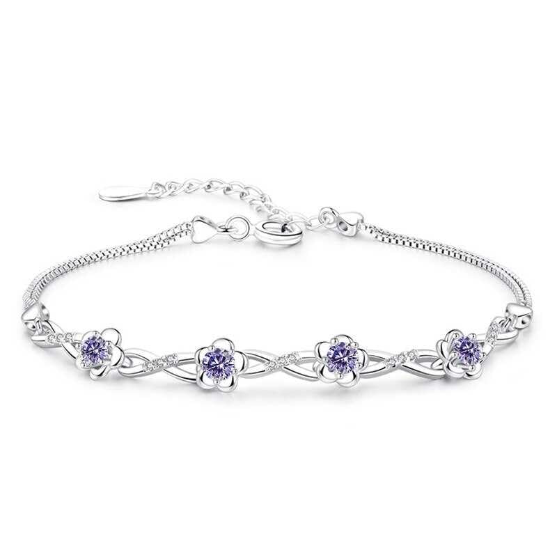 Women's Plum Flower And Infinity Bracelet With Cubic Zirconia, Flower Bracelet, Daisy Jewelry, Zirconia Bracelets For Girls, Floral Chain Bracelets, Presents For Girlfriend-image-9