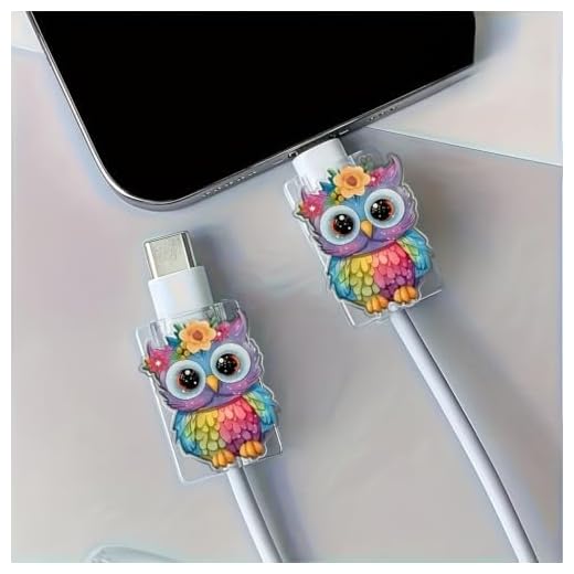 2pcs Owl Acrylic Cable Protector, 2D Flat Character Charger Saver, Protective Cord Sleeve Compatible with Phone Charger Cord and USB-C Cables