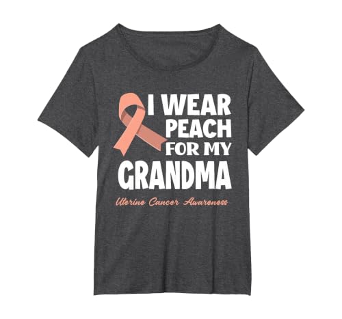 I Wear Peach for My Grandma Granny Uterine Cancer Awareness T-Shirt, Women's Plus, Dark Heather Grey, 6X