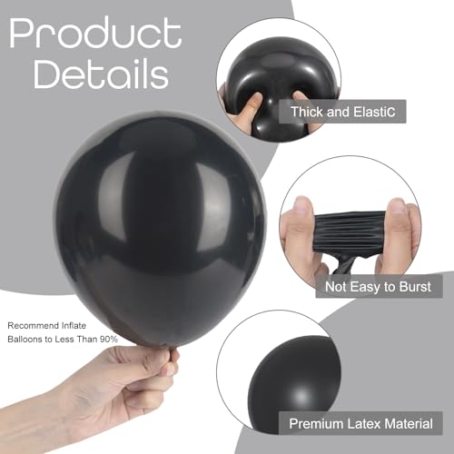 Image of Ouddy Party 129Pcs Black Balloons Different Sizes 18 12 10 5 Inch, 6Pcs 18 inch Black Balloon Arch Garland Kit, Latex Balloons for Birthday Halloween New Year Anniversary Graduation Party Decorations