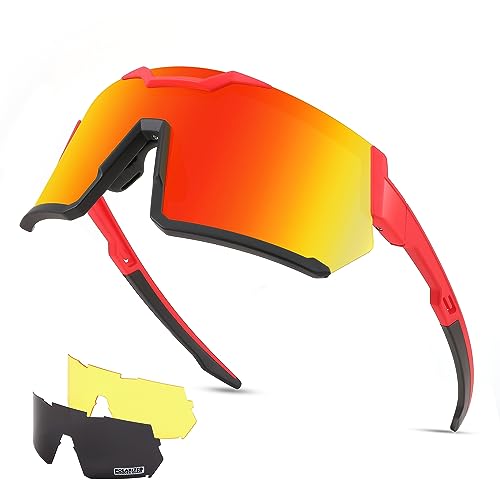 FEISEDY Men Women Cycling Sunglasses, with 3 Interchangeable Lenses, TR90 Sports Glasses Baseball for Youth Teens B4138