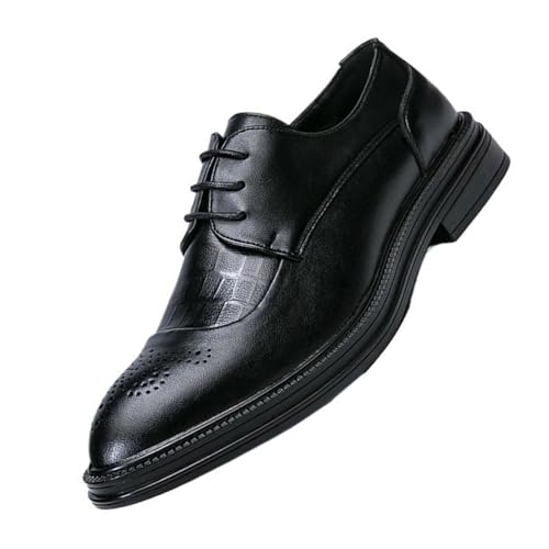Mens Formal Dress Shoes for Men, Pointed Toe Lace-up Fashion Leather Tuxedo Business Wedding Derby Cap Toe Dress Shoes