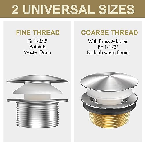 Yaseingoo Coarse Thread Mushroom Tip-Toe Bathtub Drain Stopper - Bath Tub Drain Replacement - Tub Drain Kit With Hair Catcher - European Style Round Full Cover Mushroom Tip-Toe - Drawn Nickel #TOP3
