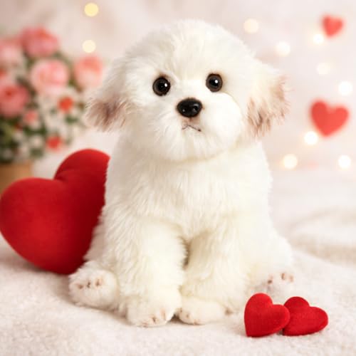HollyHOME Maltese Stuffed Animal Realistic Maltese Dog Plush Toy Pet Gift for Kids 13 inches