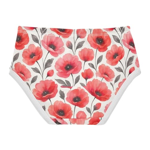 Joisal Watercolor Red Pink Flowers Panties for Girl Girls Underwear Toddler Cotton Stylish Kids Undies Briefs 2t2