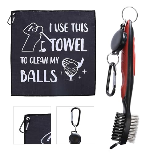 LOOPES 2PCS Funny Golf Towel Gifts Set,Golf Club Cleaner Brush Accessories Golf Towels For Golf Bags With Clip,Personalised Dad Gifts From Daughter/Son Golf Presents for Father'S Day UK Men Birthday