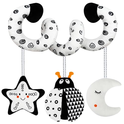 Image of TSYAN Car Seat Toys for Babies 0-6 Months,Hanging Rattle Toys for Crib Mobile, Baby Spiral Hanging Stroller Black and White High Contrast Toys for Newborn 0 3 6 9 12 Months Baby Boys Girls (Bug)