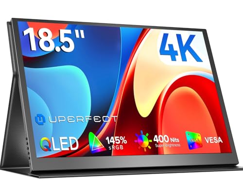 Image of UPERFECT 18.5 inch 4K QLED Portable Monitor, 3840x2160 UHD Display | 145% sRGB, 60Hz, VESA Support, Protective Case Included, USB-C & Mini HDMI External Screen for Laptop & Gaming