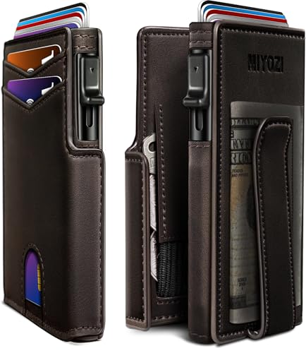 miyozi Men Wallet,with Money Clip Coins Pocket ID Window,Slim Front Pocket RFID Blocking Pop-up Card Holder 3.9